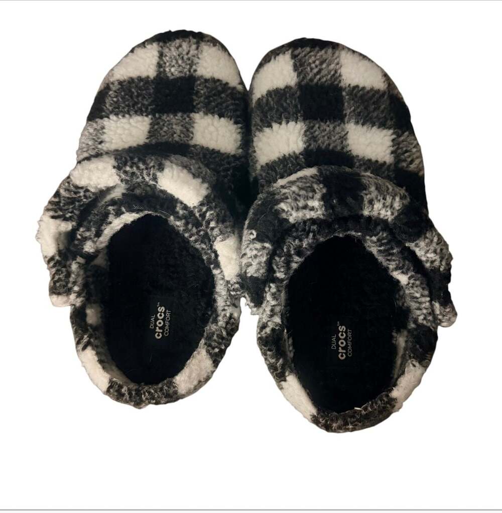 Crocs Classic Buffalo Check Cozzzy Slipper Black White - Picture 5 of 8